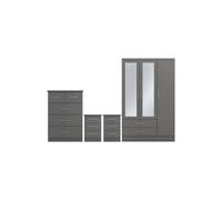 Seconique Nevada 3 Door 2 Drawer Wardrobe Bedroom Set - 3D Effect Grey, Grey