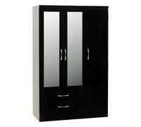 Seconique Nevada 3 Door 2 Drawer Mirrored Wardrobe - Black Gloss