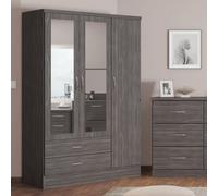 Seconique Nevada 3 Door 2 Drawer Wardrobe - Black Wood Grain, Grey