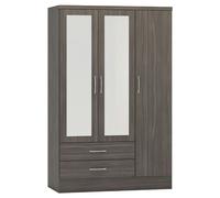 Seconique Nevada 3 Door 2 Drawer Mirrored Wardrobe - Black Wood Grain