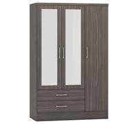 Nevada 3 Door 2 Drawer Mirrored Wardrobe - Black Wood Grain
