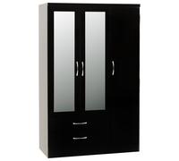 Seconique Nevada 3 Door 2 Drawer Wardrobe - Black Gloss, Black