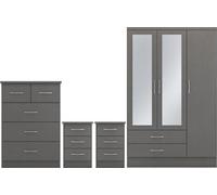 Seconique Nevada 3 Door 2 Drawer Wardrobe Bedroom Set - 3D Effect Grey, Grey