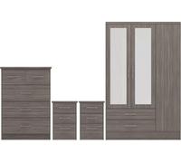 Seconique Nevada 3 Door 2 Drawer Wardrobe Bedroom Set - Black Wood Grain, Black