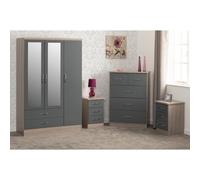 Seconique Nevada 3 Door 2 Drawer Wardrobe Bedroom Set - Grey Gloss/Light Oak Effect Veneer, Grey