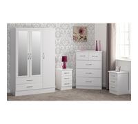 Seconique Nevada 3 Door 2 Drawer Wardrobe Bedroom Set - White Gloss, White