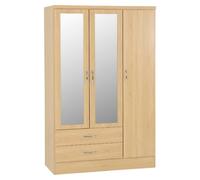 Seconique Nevada 3 Door 2 Drawer Mirrored Wardrobe - Sonoma Oak