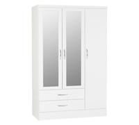 Seconique Nevada 3 Door 2 Drawer Mirrored Wardrobe - White Gloss