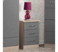 Seconique Nevada 3 Drawer Grey Gloss and Light Oak Veneer Bedside Table - Wilko