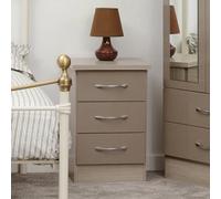 Seconique Nevada 3 Drawer Bedside - Oyster Gloss/Light Oak Effect Veneer, Brown