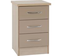 Seconique Nevada 3 Drawer Bedside in Oyster Gloss/Light Oak Effect Veneer
