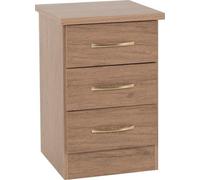 Seconique Nevada 3 Drawer Bedside - Rustic Oak Effect, Brown