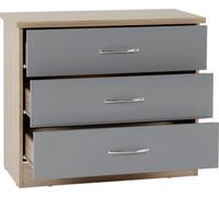 Seconique Nevada 3 Drawer Chest - Grey Gloss/Light Oak Effect Veneer, Grey