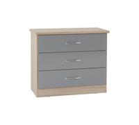 Seconique Nevada 3 Drawer Chest in Grey Gloss/Light Oak Effect Veneer, none