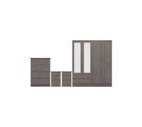 Seconique Nevada 4 Door 2 Drawer Wardrobe Bedroom Set - Black Wood Grain, Black