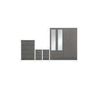 Seconique Nevada 4 Door 2 Drawer Wardrobe Bedroom Set - 3D Effect Grey, Grey