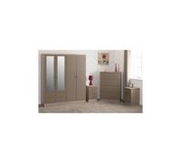Seconique Nevada 4 Door 2 Drawer Wardrobe Bedroom Set - Oyster Gloss/Light Oak Effect Veneer, Brown