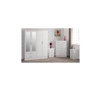 Seconique Nevada 4 Door 2 Drawer Wardrobe Bedroom Set - White Gloss, White