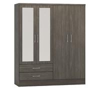 Seconique Nevada 4 Door 2 Drawer Mirrored Wardrobe - Black Wood Grain