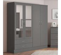 Seconique Nevada 4 Door 2 Drawer Wardrobe - 3D Effect Grey, Grey