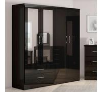 Seconique Nevada 4 Door 2 Drawer Wardrobe - Black Gloss, Black