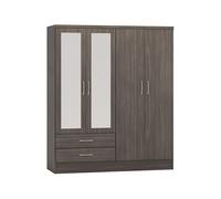 Seconique Nevada 4 Door 2 Drawer Wardrobe - Black Wood Grain, Grey