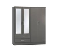 Seconique Nevada 4 Door 2 Drawer Wardrobe - 3D Effect Grey, Grey