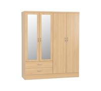 Seconique Nevada 4 Door 2 Drawer Wardrobe - Sonoma Oak Effect, Brown