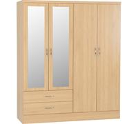 Seconique Nevada 4 Door 2 Drawer Mirrored Wardrobe In Sonoma Oak Effect Finish