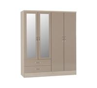 Nevada 4 Door 2 Drawer Wardrobe - Oyster Gloss, Light Oak