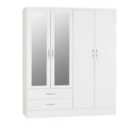 Seconique Nevada 4 Door 2 Drawer Mirrored Wardrobe In White Gloss Finish