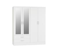 Seconique Nevada 4 Door 2 Drawer Wardrobe - White Gloss, White