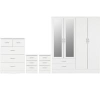 Seconique Nevada 4 Door 2 Drawer Wardrobe Bedroom Set - White Gloss, White