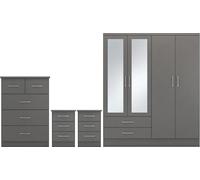 Seconique Nevada 4 Door Wardrobe 4 Piece Bedroom Set - 3D Effect Grey