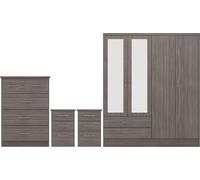 Seconique Nevada 4 Door Wardrobe 4 Piece Bedroom Set - Black Wood Grain