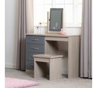 Seconique Nevada 4 Drawer Dressing Table Set Grey Stool And Mirror