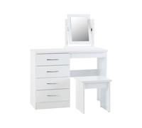 Seconique Nevada 4 Drawer Dressing Table Set in White Seconique White
