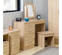 Seconique Nevada 4 Drawer Dressing Table Set Stool Mirror Oak Effect