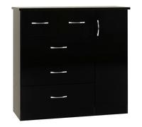 Seconique Nevada 5 Drawer Black Gloss Low Wardrobe - Size: Single Door, 5 Drawer - Wilko