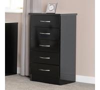 Seconique Nevada 5 Drawer Narrow Chest In Black Gloss Finish