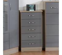 Seconique Nevada 5 Drawer Narrow Chest - Grey Gloss/Light Oak Effect Veneer, Grey
