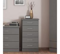 Nevada 5 Drawer Narrow Chest of Drawers in 3D Effect Grey Metal Runners Handles