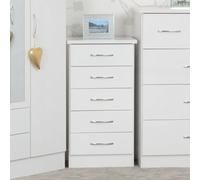 Seconique Nevada 5 Drawer White Gloss Narrow Chest of Drawers - Wilko