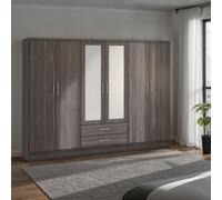 Nevada 6 Door 2 Drawer Mirrored Wardrobe - Black Wood Grain