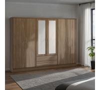 Nevada 6 Door 2 Drawer Mirrored Wardrobe - Rustic Oak