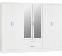 Seconique Nevada 6 Door 2 Drawer Mirrored Wardrobe - White Gloss
