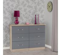 Nevada 6 Drawer Chest Grey Gloss/Light Oak Effect Veneer
