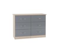 Nevada 6 Drawer Chest Grey Gloss/Light Oak Effect Veneer