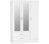 Seconique Wardrobe Nevada 3-Door 2-Drawer Mirrored - White Gloss