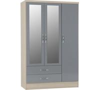 Seconique Nevada Grey Gloss 3 Door 2 Drawer Mirrored Wardrobe